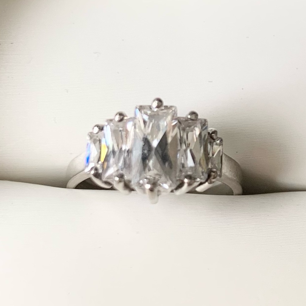 Sterling Silver CZ Emerald Cut Engagement Ring
